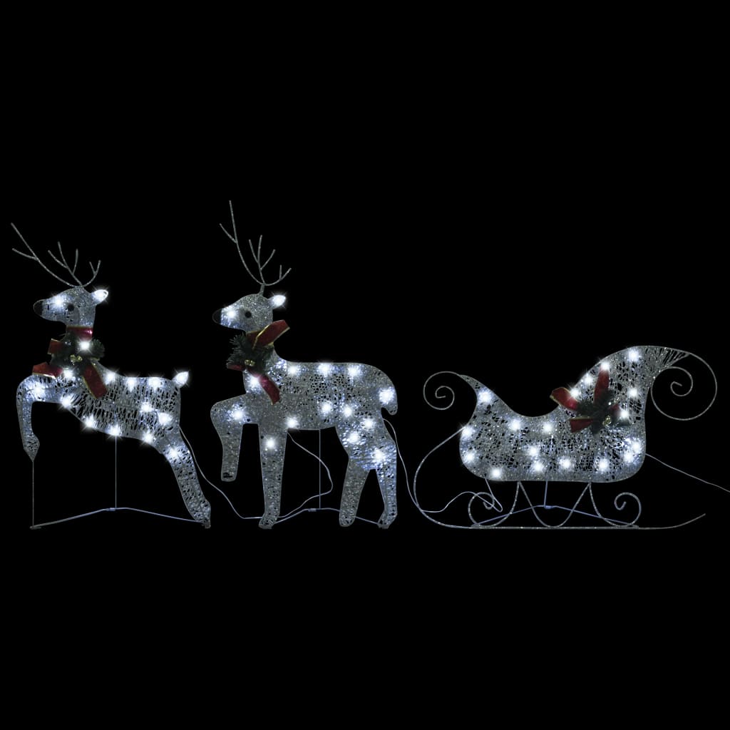 vidaXL Vánoční dekorace sobi se sáněmi 60 LED diod venkovní stříbrní