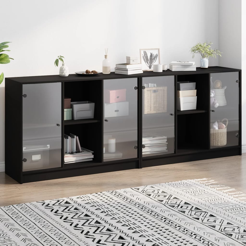 vidaXL Knihovna s dvířky černá 204 x 37 x 75 cm kompozitní dřevo