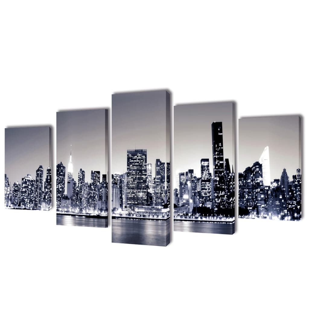 Sada obrazů, tisk na plátně monochromní panoráma New Yorku 200x100 cm