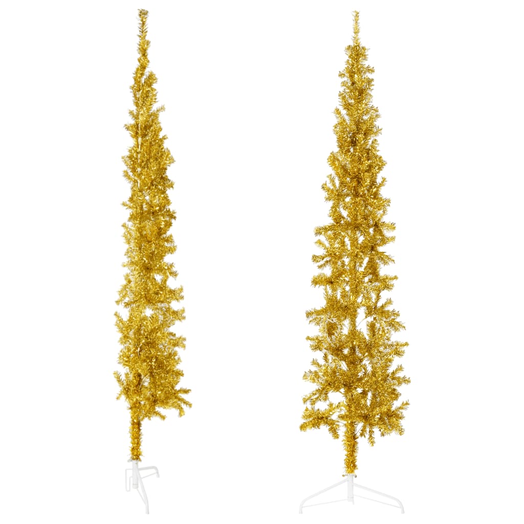 vidaXL Úzký umělý poloviční vánoční stromek se stojanem zlatý 180 cm