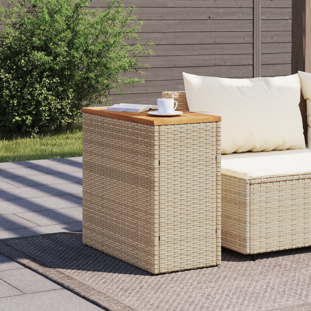 vidaXL Zahradní stolek s dřevěnou deskou béžový 58x27,5x55cm polyratan