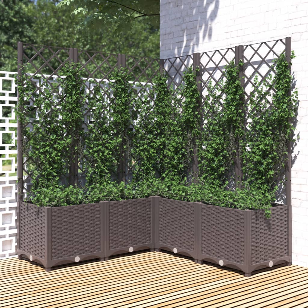 vidaXL Zahradní truhlík s treláží hnědý 120 x 120 x 136 cm PP