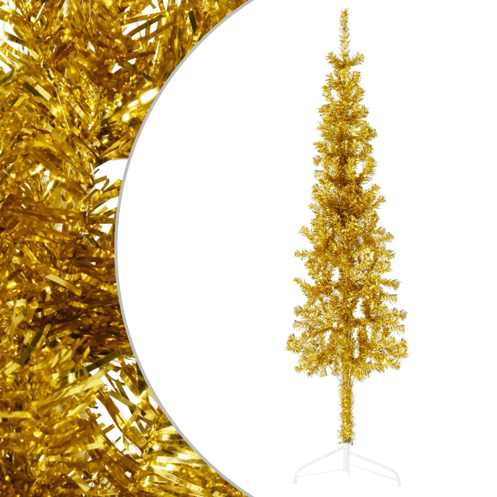 vidaXL Úzký umělý poloviční vánoční stromek se stojanem zlatý 120 cm