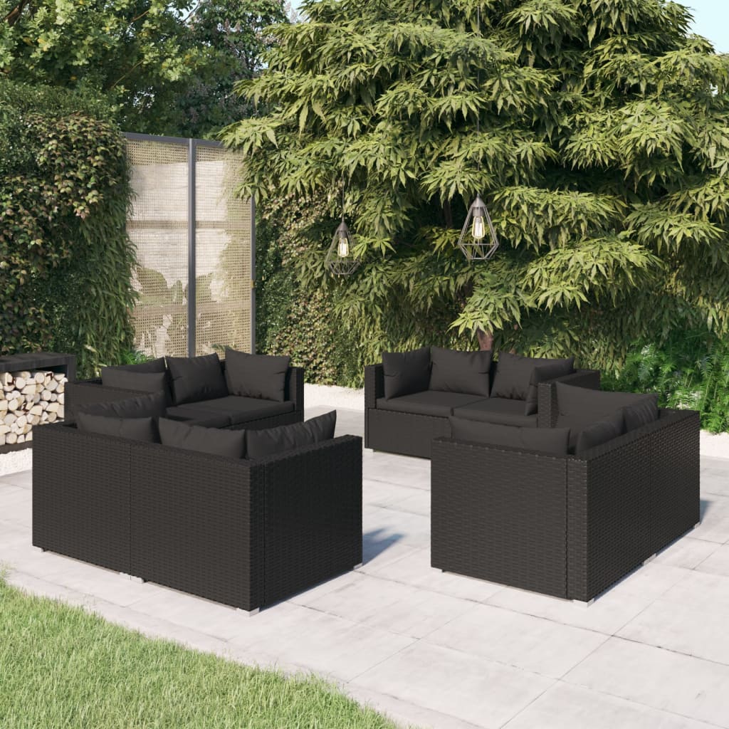 vidaXL 8dílná zahradní sedací souprava s poduškami polyratan černá