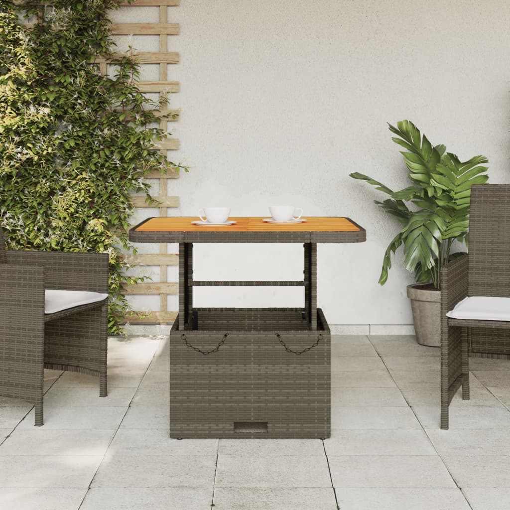 vidaXL Zahradní stolek šedý 80 x 80 x 71 cm polyratan a akácie