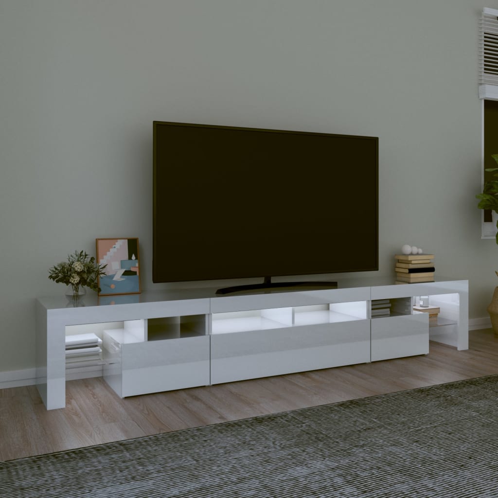 vidaXL TV skříňka s LED osvětlením bílá vysoký lesk 230x36,5x40 cm