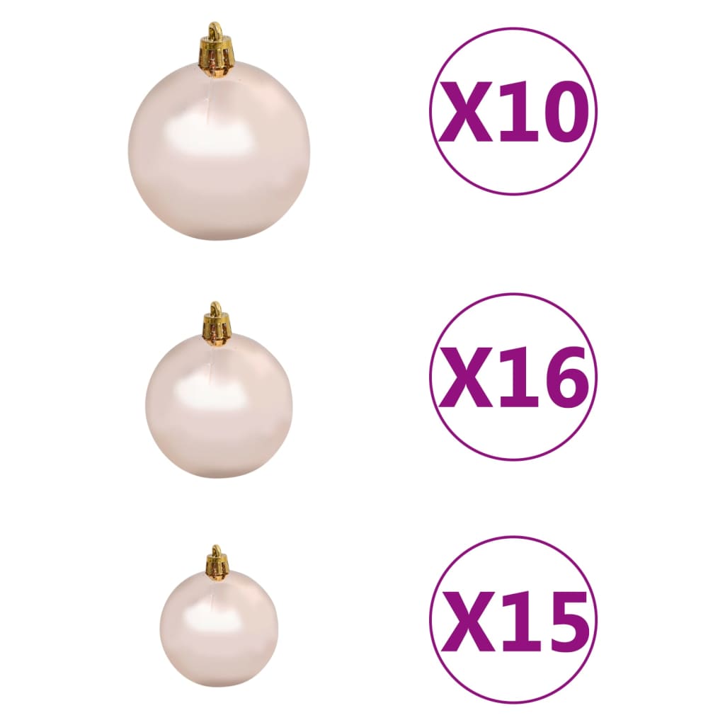vidaXL Umělý vánoční stromek s LED a sadou koulí a šiškami 210 cm