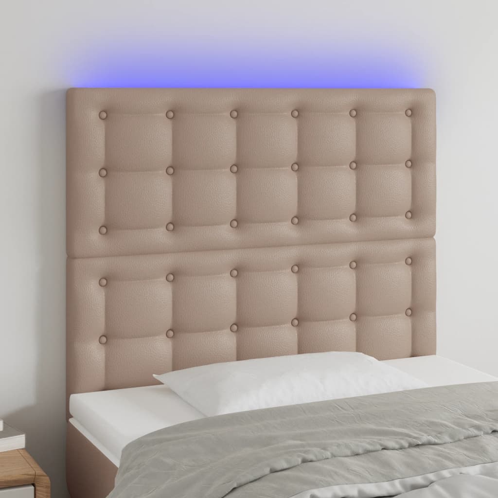 vidaXL Čelo postele s LED cappuccino 80x5x118/128 cm umělá kůže