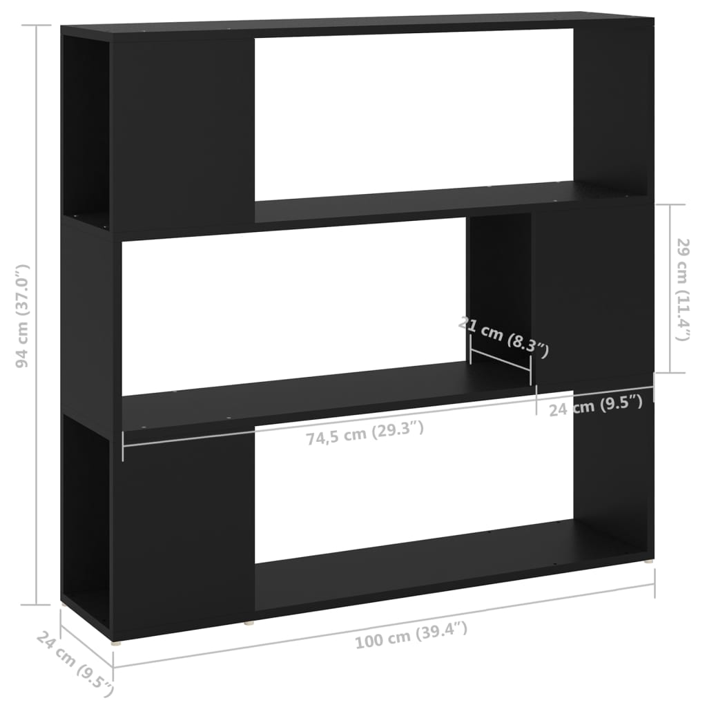 vidaXL Knihovna / dělicí stěna černá 100 x 24 x 94 cm