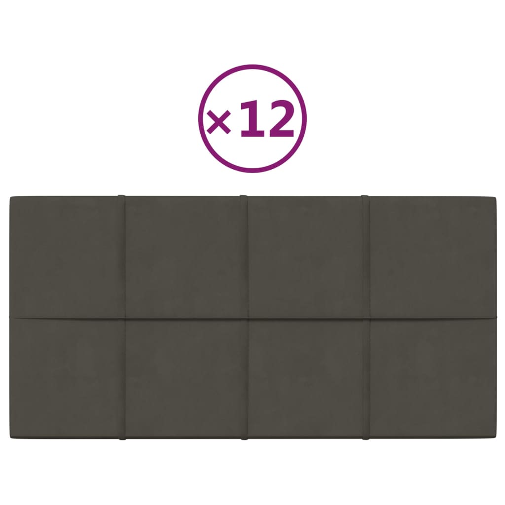 vidaXL Nástěnné panely 12 ks tmavě šedé 60 x 30 cm samet 2,16 m²