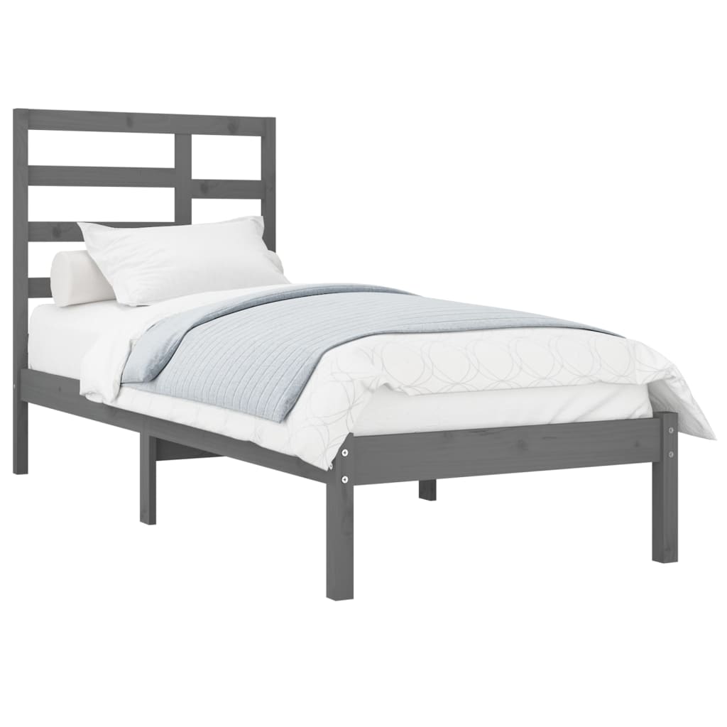 vidaXL Rám postele šedý masivní dřevo 90 x 190 cm Single