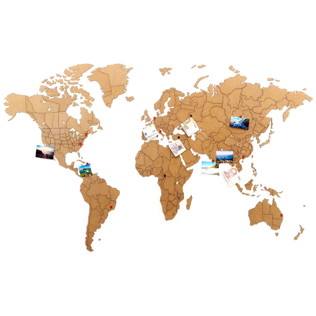 MiMi Innovations Nástěnná mapa světa Luxury puzzle hnědá 150 x 90 cm