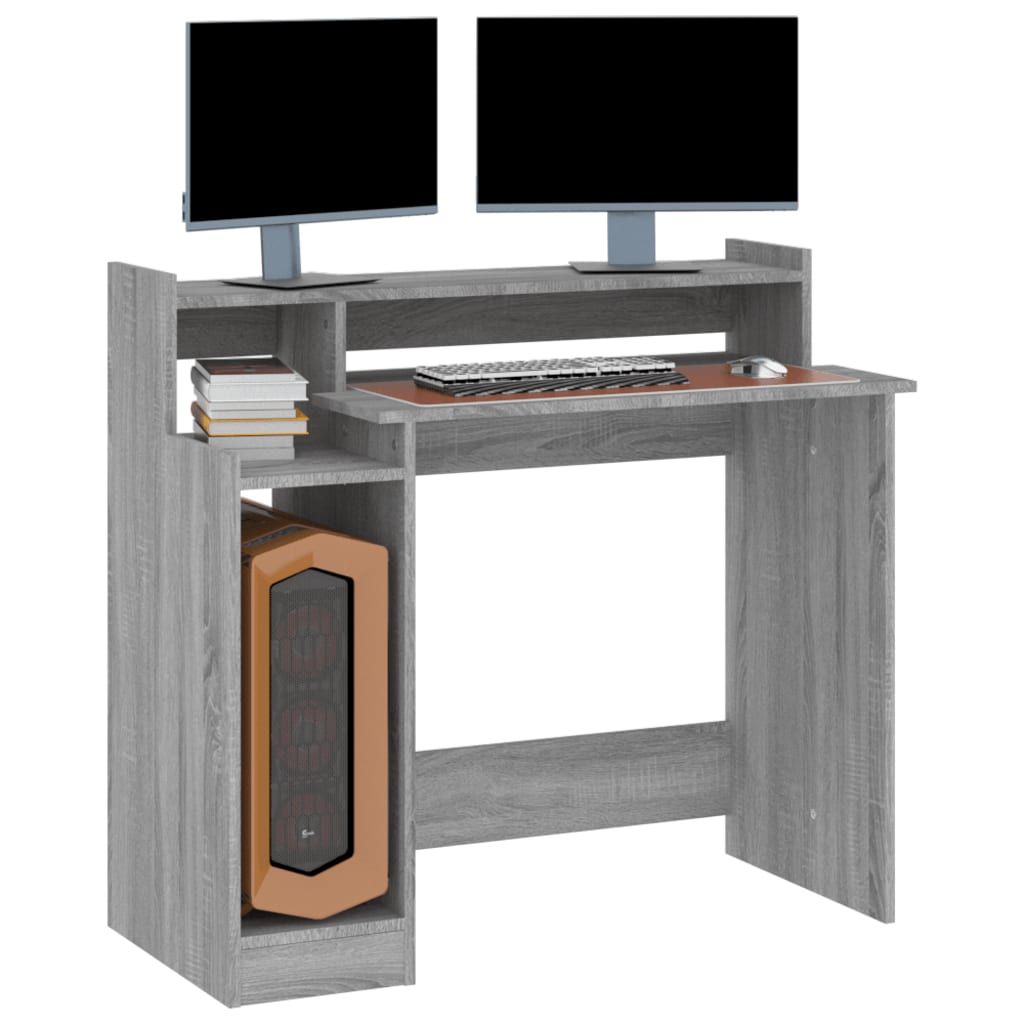vidaXL Psací stůl s LED světly šedý sonoma 97x45x90cm kompozitní dřevo