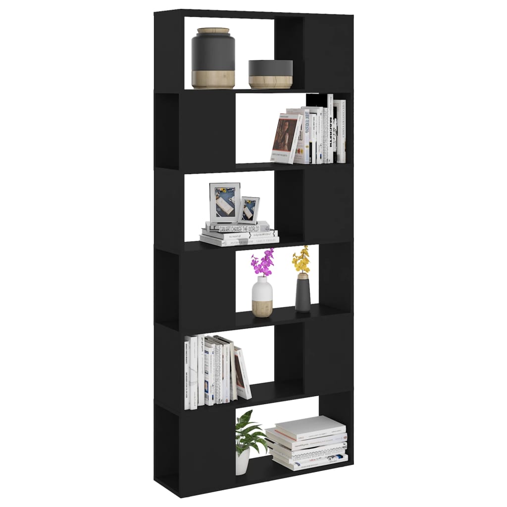 vidaXL Knihovna / dělicí stěna černá 80 x 24 x 186 cm dřevotříska