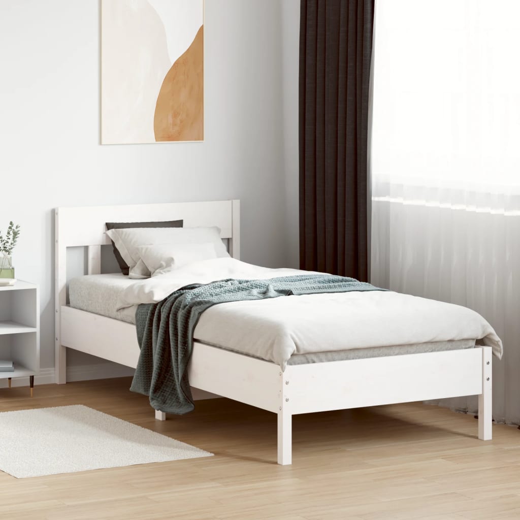 vidaXL Rám postele s čelem bílý 90 x 200 cm masivní borové dřevo