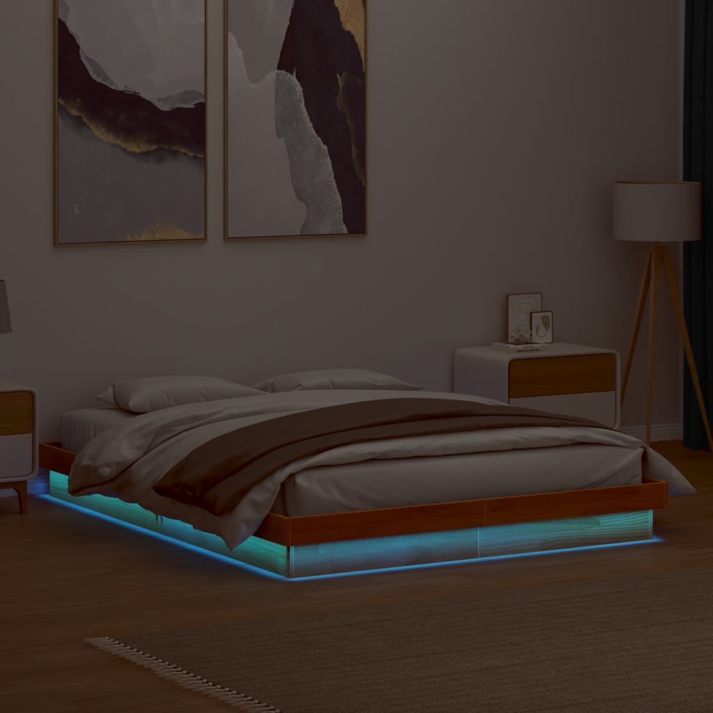 vidaXL Rám postele s LED voskově hnědý 150 x 200 cm masivní borovice
