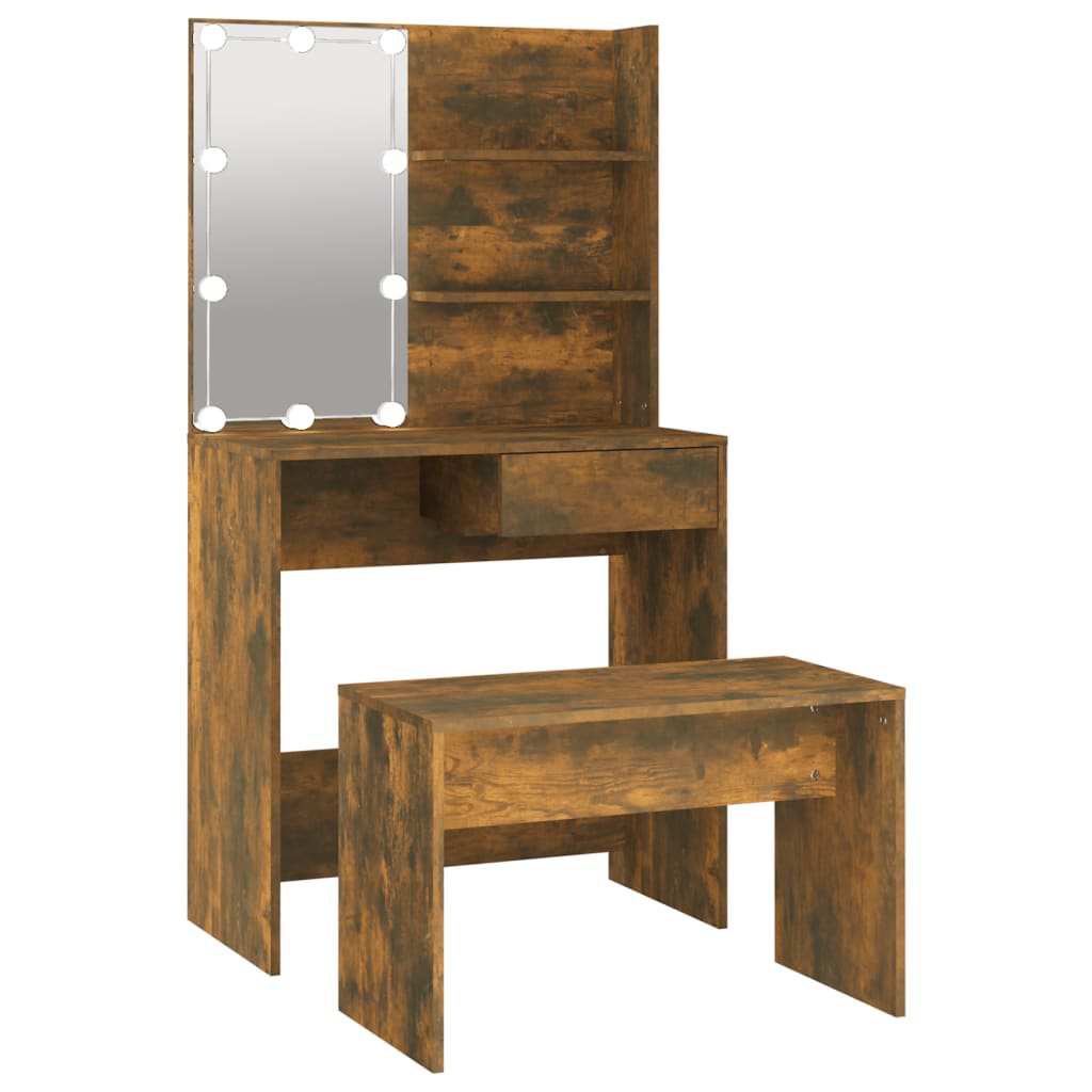 vidaXL Toaletní stolek sada s LED kouřový dub kompozitní dřevo