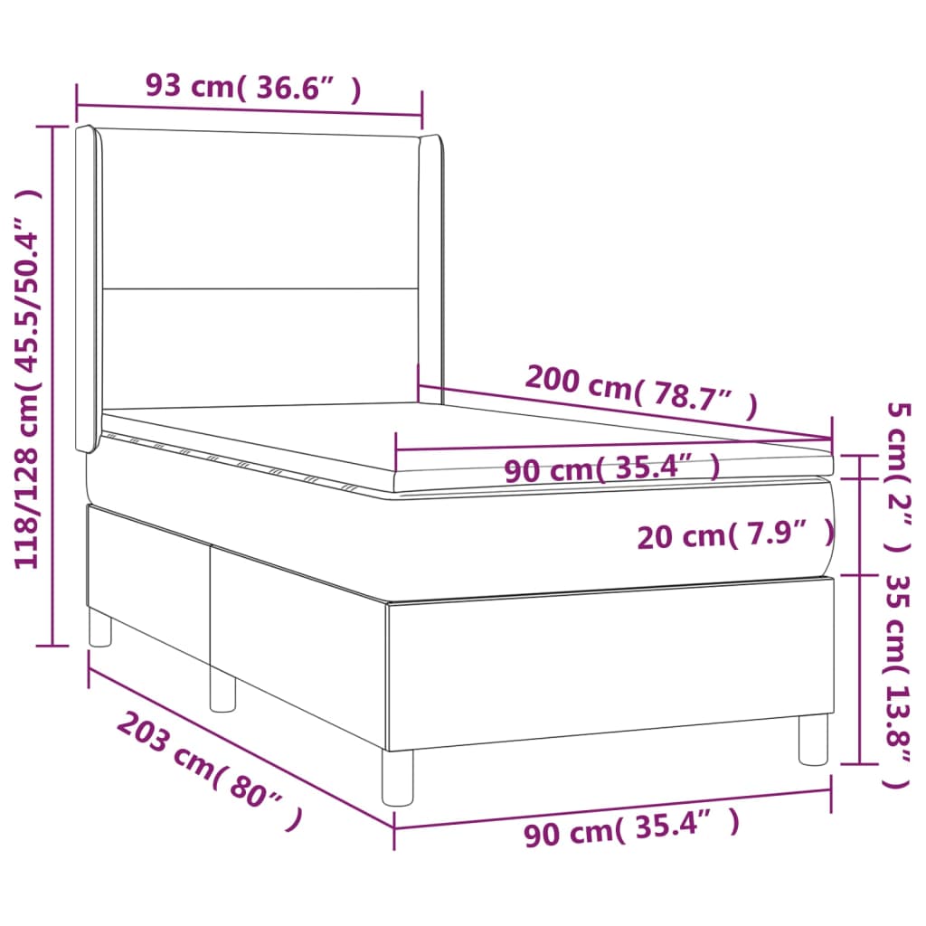 vidaXL Box spring postel s matrací růžová 90x200 cm samet