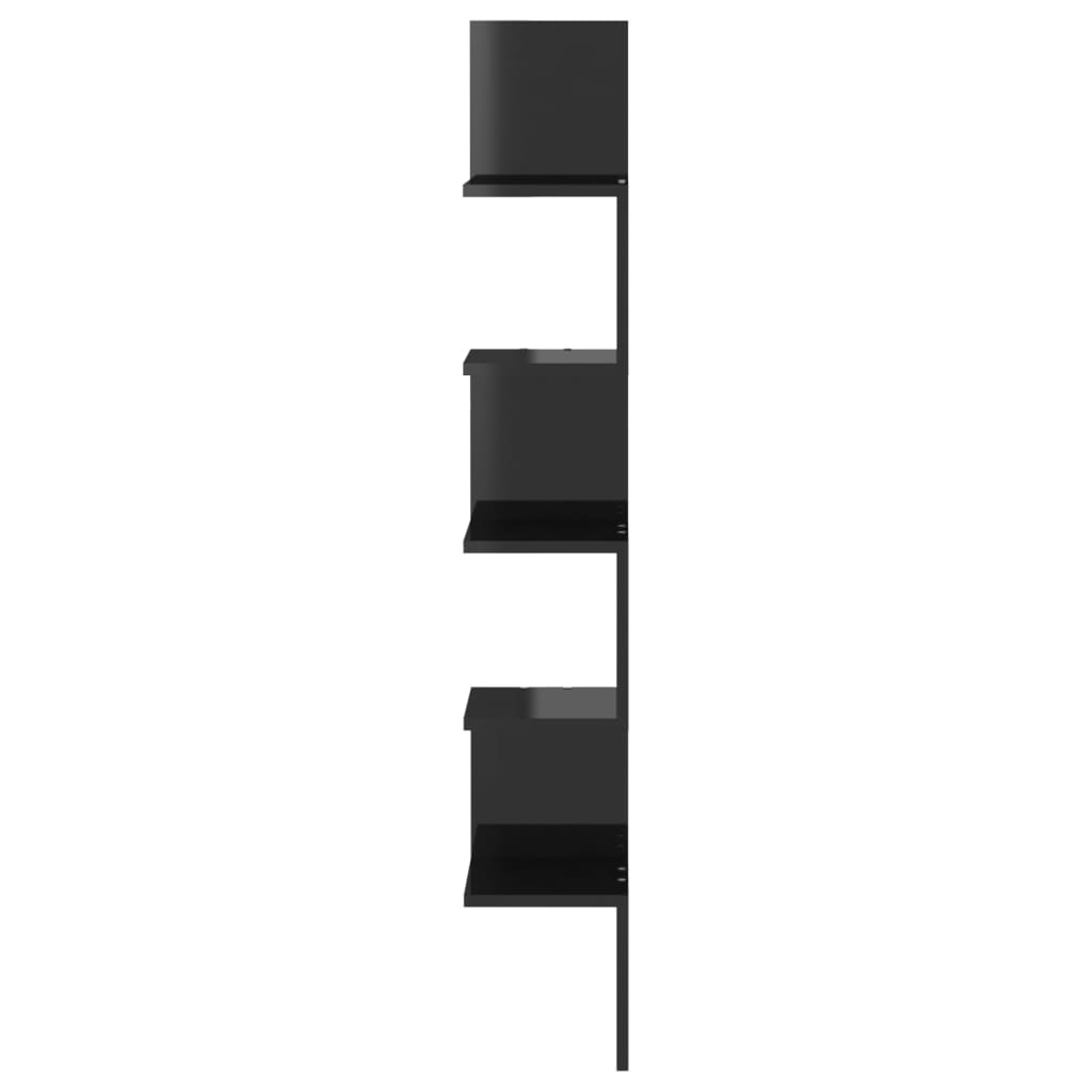 vidaXL Nástěnná rohová police černá lesklá 20x20x127,5 cm dřevotříska