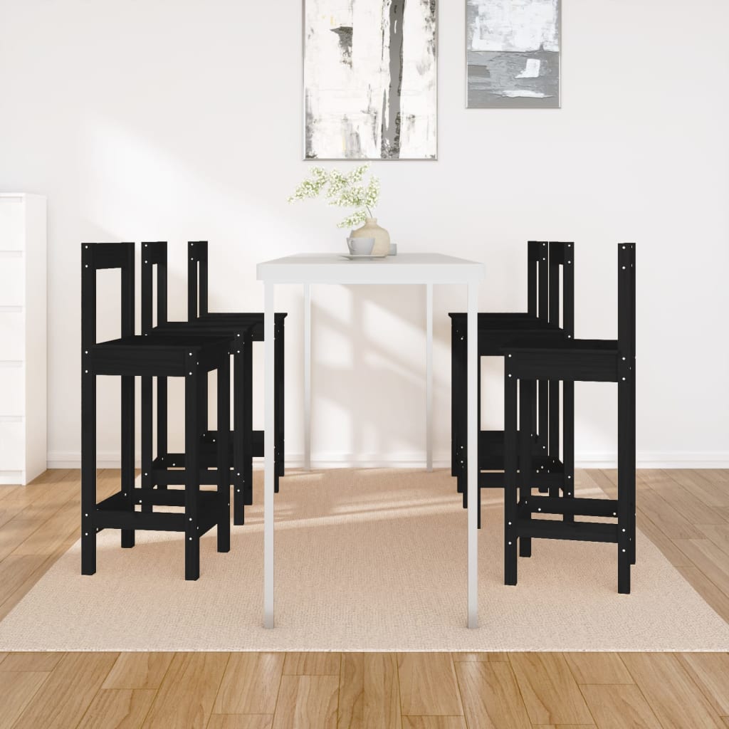 vidaXL Barové židle 6 ks černé masivní borové dřevo