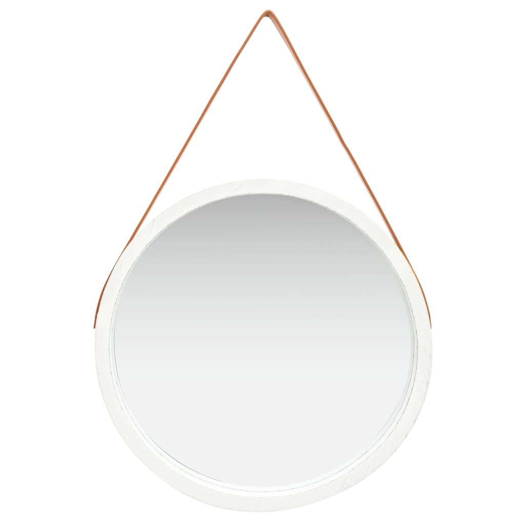 vidaXL Nástěnné zrcadlo s popruhem 60 cm bílé