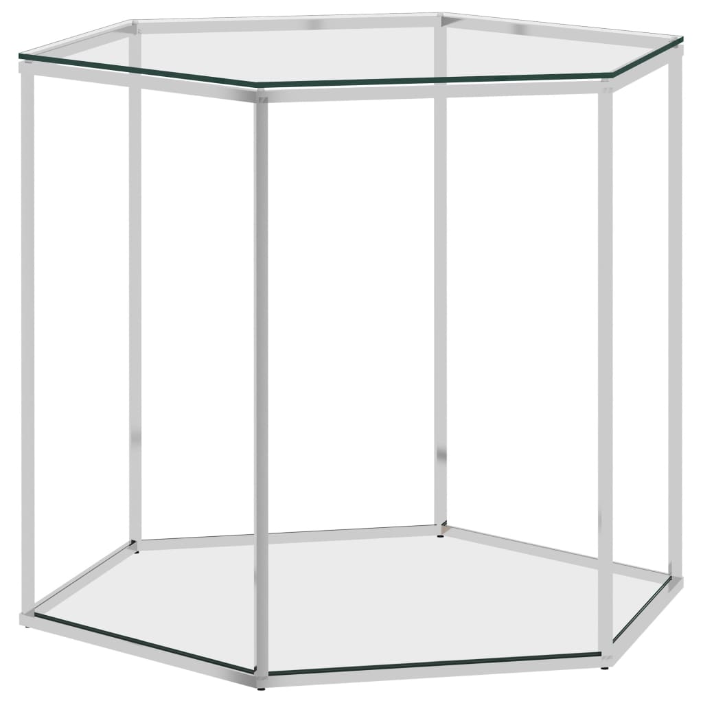 vidaXL Konferenční stolek stříbrný 60x53x50 cm nerezová ocel a sklo