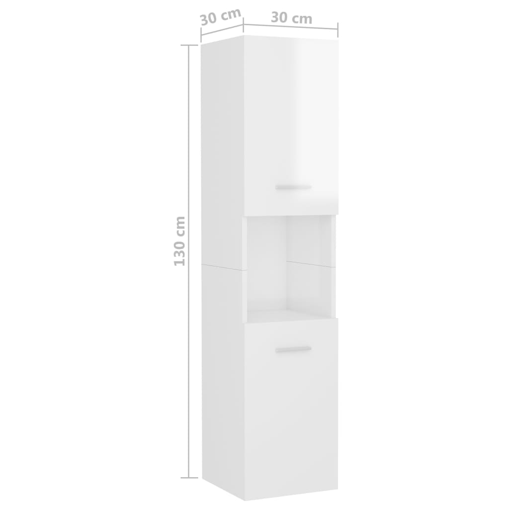 vidaXL Koupelnová skříňka bílá vysoký lesk 30x30x130 cm dřevotříska