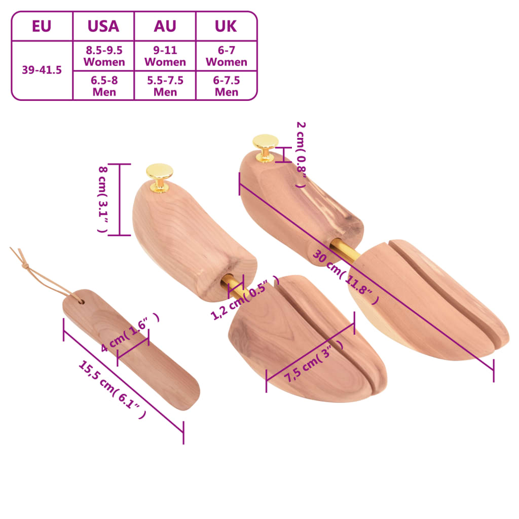 vidaXL Roztahováky do bot se lžící EU 39–41,5 masivní cedrové dřevo
