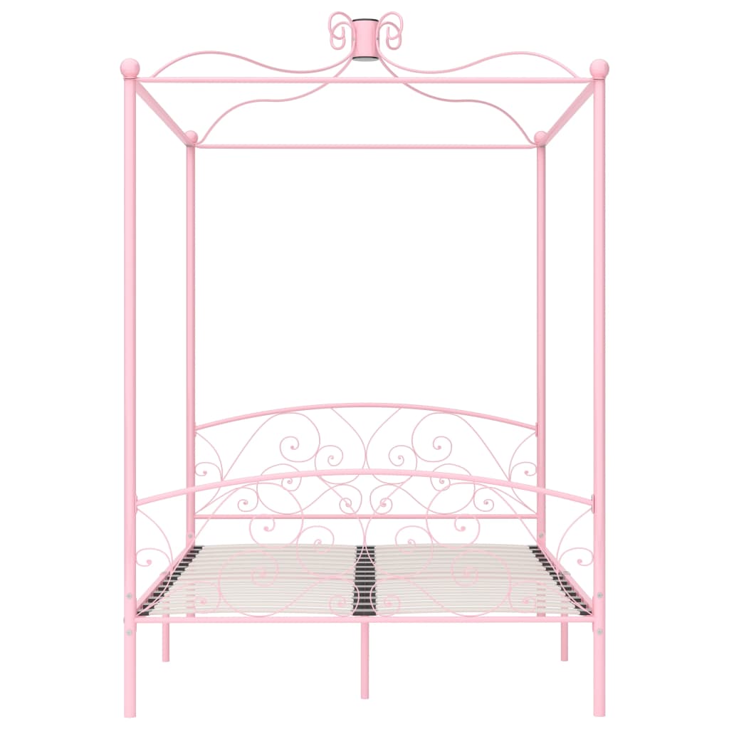 vidaXL Rám postele s nebesy růžový kovový 120 x 200 cm