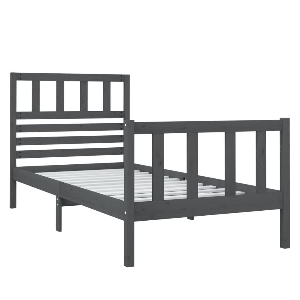 vidaXL Rám postele šedý 75 x 190 cm Small Single masivní dřevo