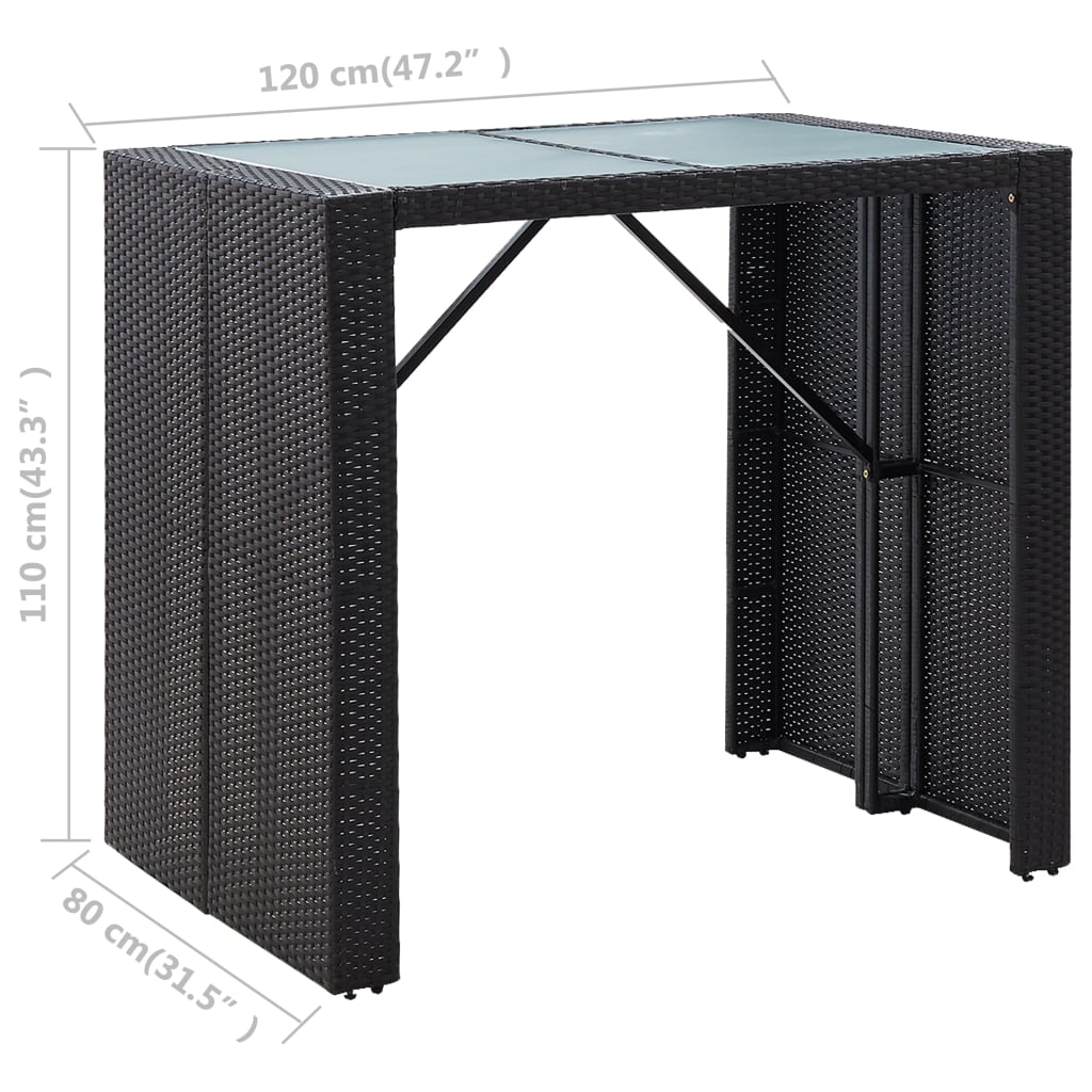 vidaXL 5dílný zahradní barový set polyratan a sklo černý