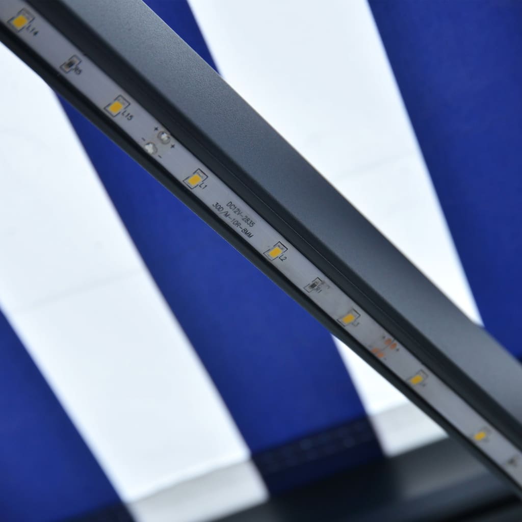vidaXL Markýza se senzorem větru a LED světlem 350 x 250 cm modrobílá