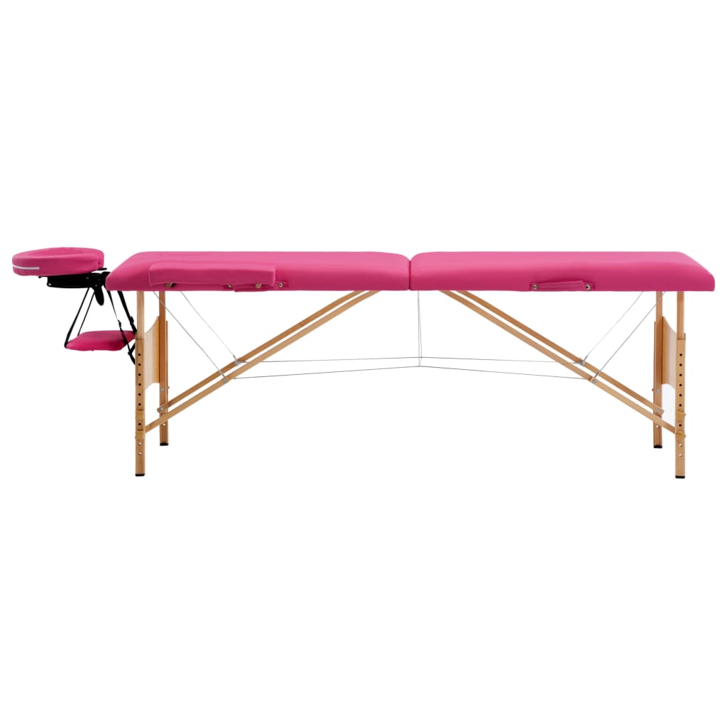 vidaXL Skládací masážní stůl 2 zóny dřevěný růžový