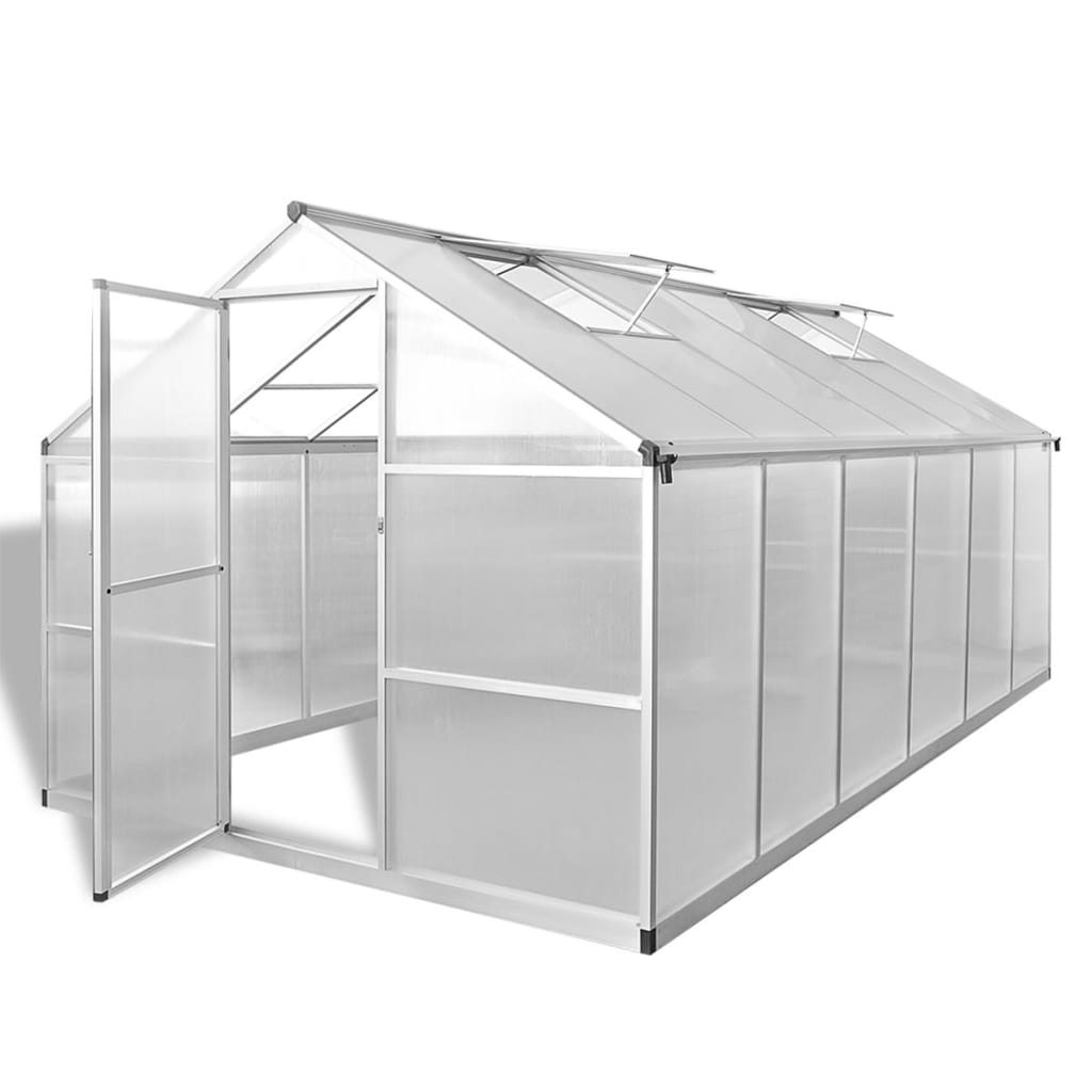vidaXL Zpevněný hliníkový skleník s podkladovým rámem 9,025 m²