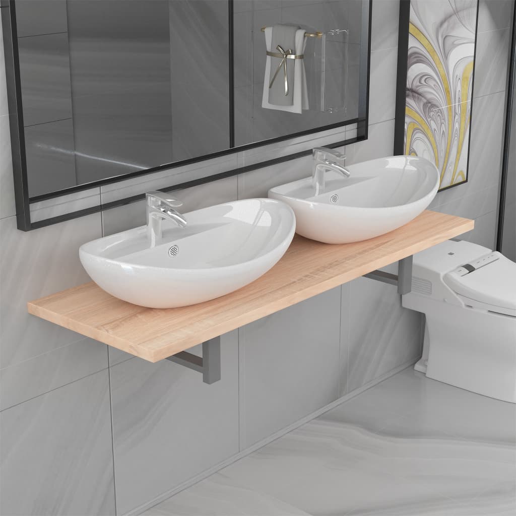 vidaXL 3dílný set koupelnového nábytku keramika dub