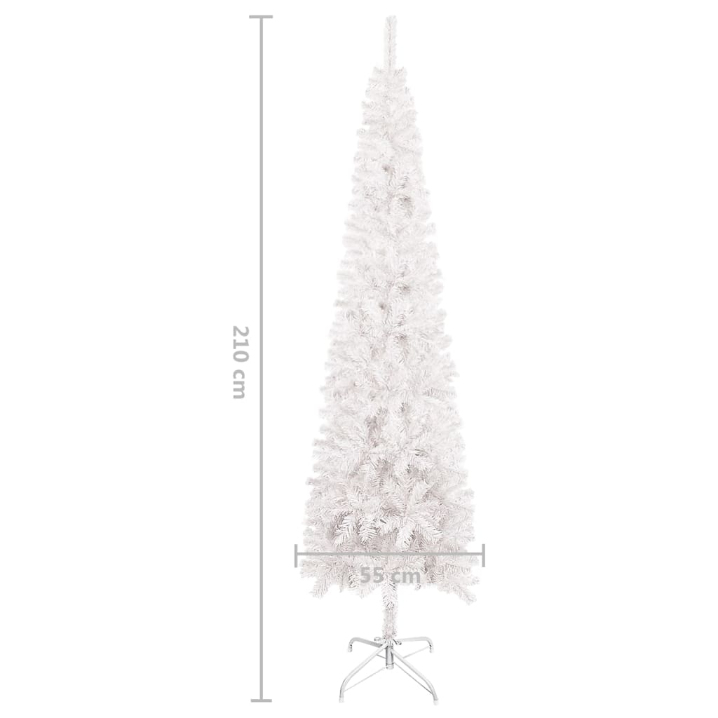 vidaXL Úzký vánoční stromek s LED osvětlením a sadou koulí bílý 210 cm