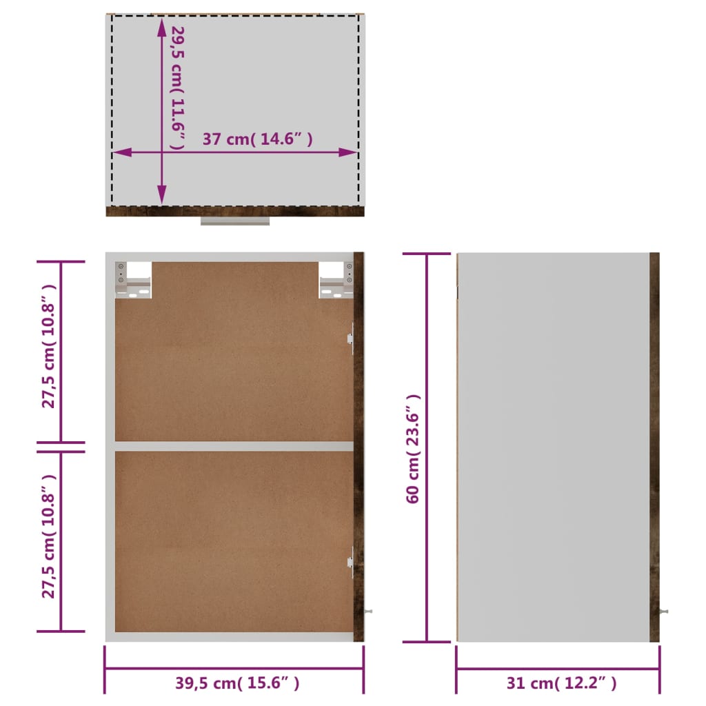 vidaXL Závěsná skříňka kouřový dub 39,5 x 31 x 60 cm kompozitní dřevo