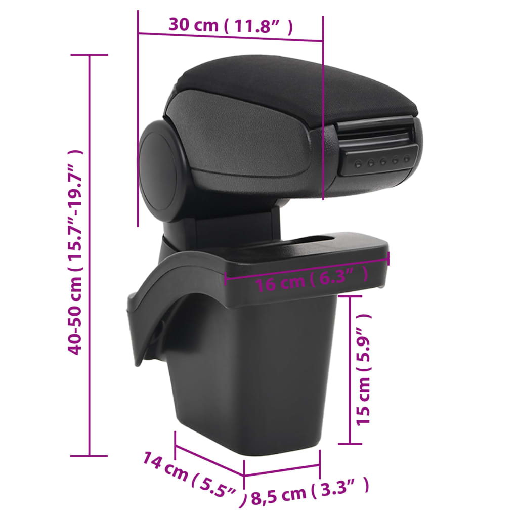 vidaXL Loketní opěrka do auta černá 16 x 30 x (40–50) cm ABS