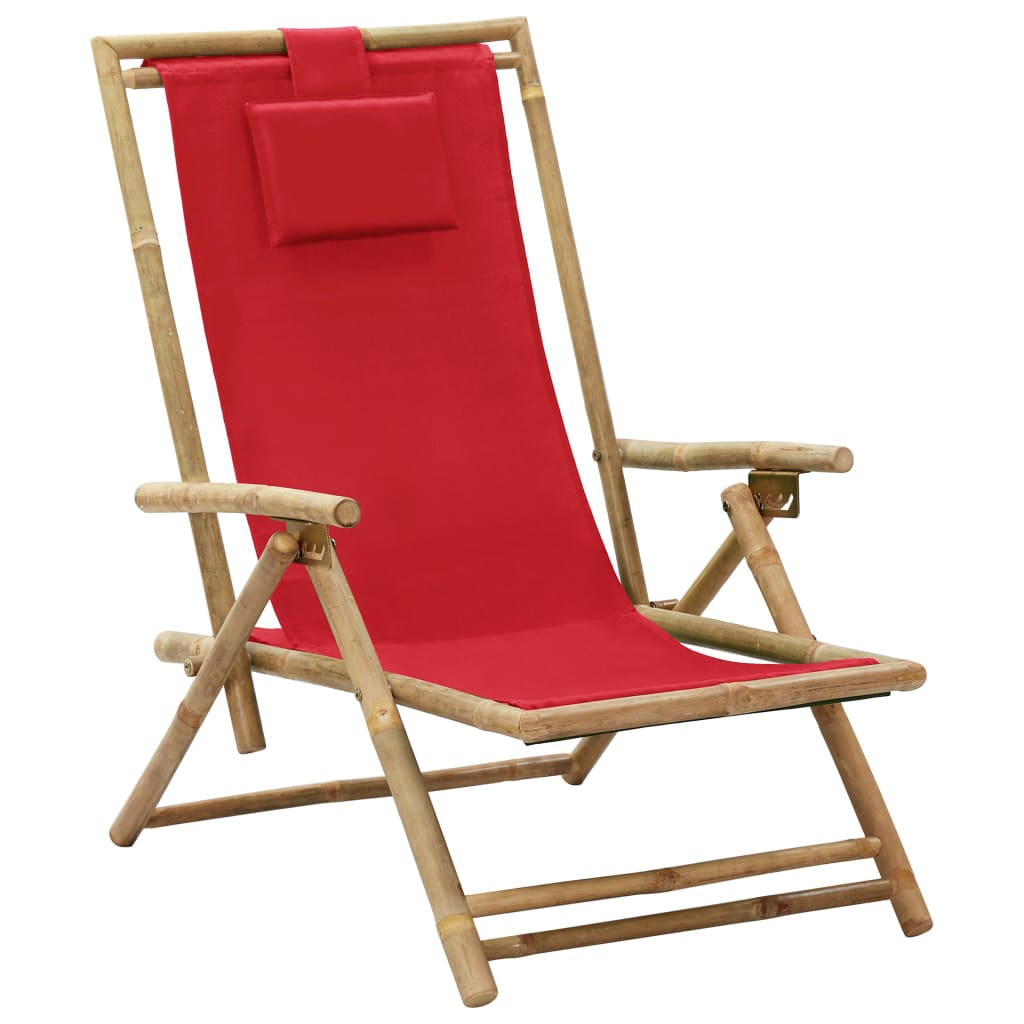 vidaXL Polohovací relaxační křeslo červené bambus a textil