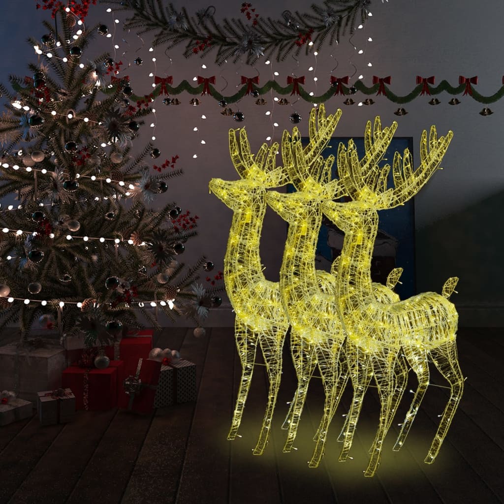 vidaXL XXL Akryloví vánoční sobi s 250 teplými bílými LED 3 ks 180 cm