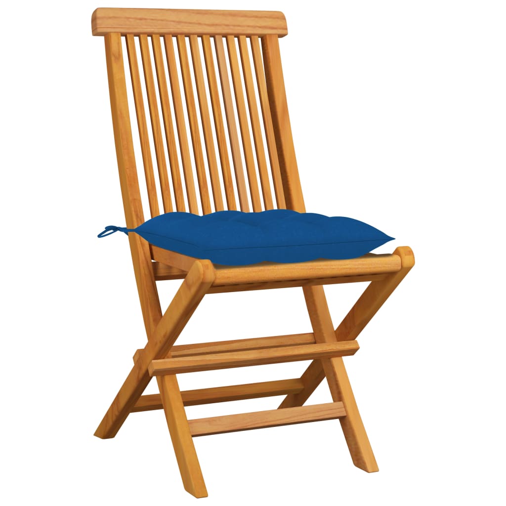 vidaXL Zahradní židle s modrými poduškami 4 ks masivní teak