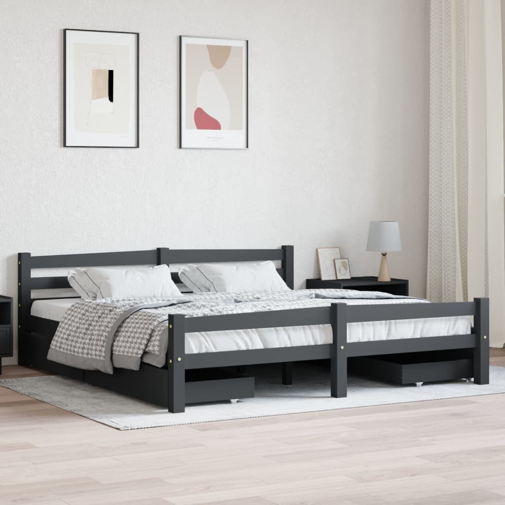 vidaXL Rám postele 4 zásuvky tmavě šedý masivní borovice 180 x 200 cm