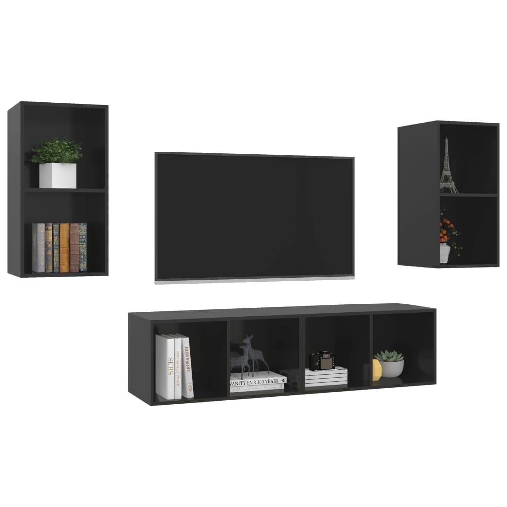 vidaXL Nástěnné TV skříňky 4ks černé s vysokým leskem kompozitní dřevo