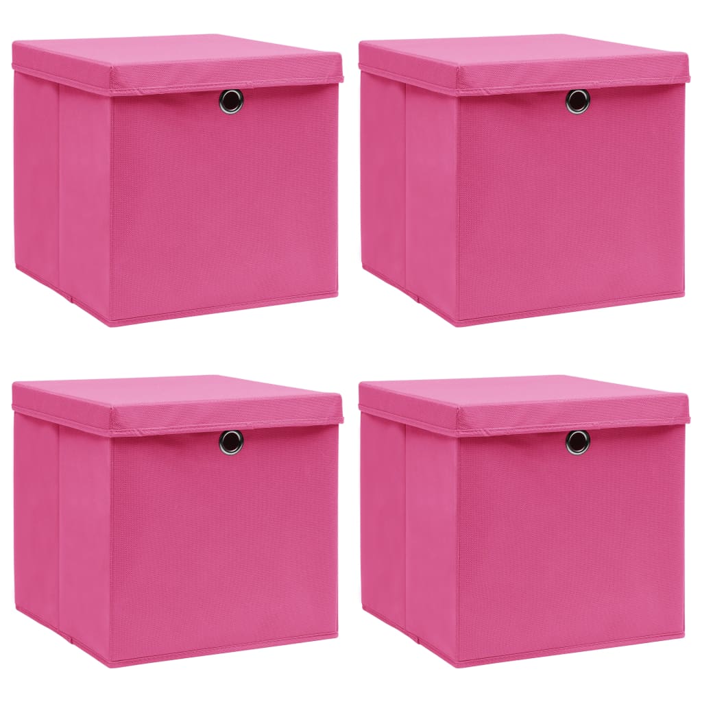 vidaXL Úložné boxy s víky 4 ks růžové 32 x 32 x 32 cm textil