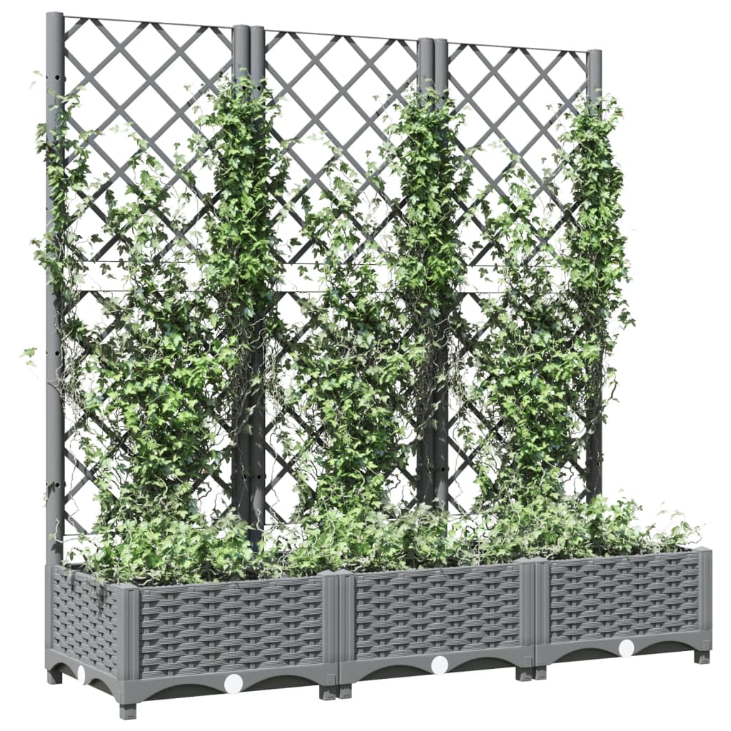 vidaXL Zahradní truhlík s treláží světle šedý 120 x 40 x 121,5 cm PP