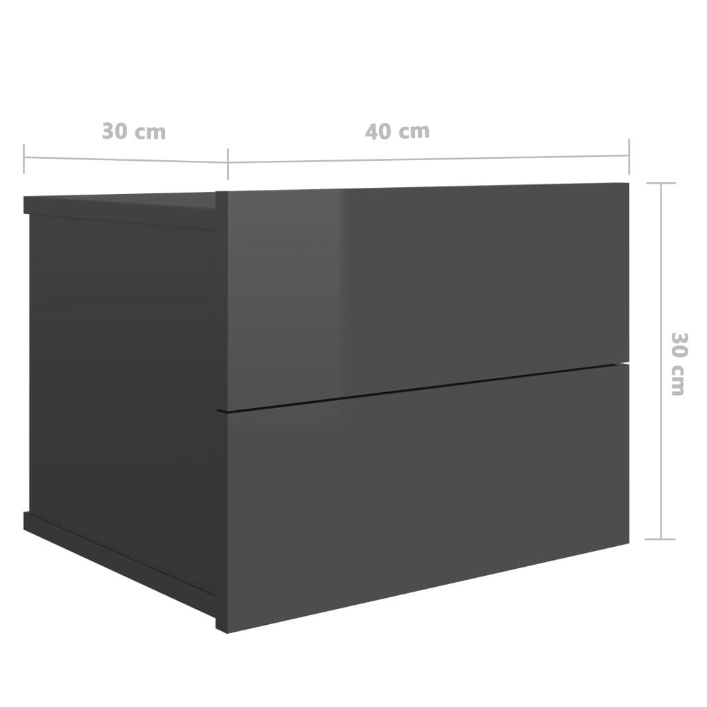 vidaXL Noční stolky 2 ks šedé s vysokým leskem 40x30x30 cm dřevotříska