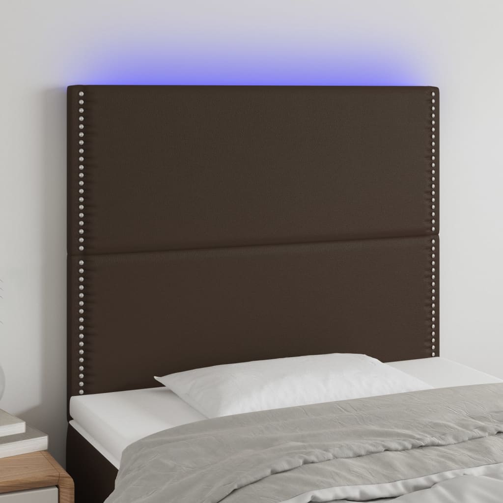 vidaXL Čelo postele s LED hnědé 90x5x118/128 cm umělá kůže