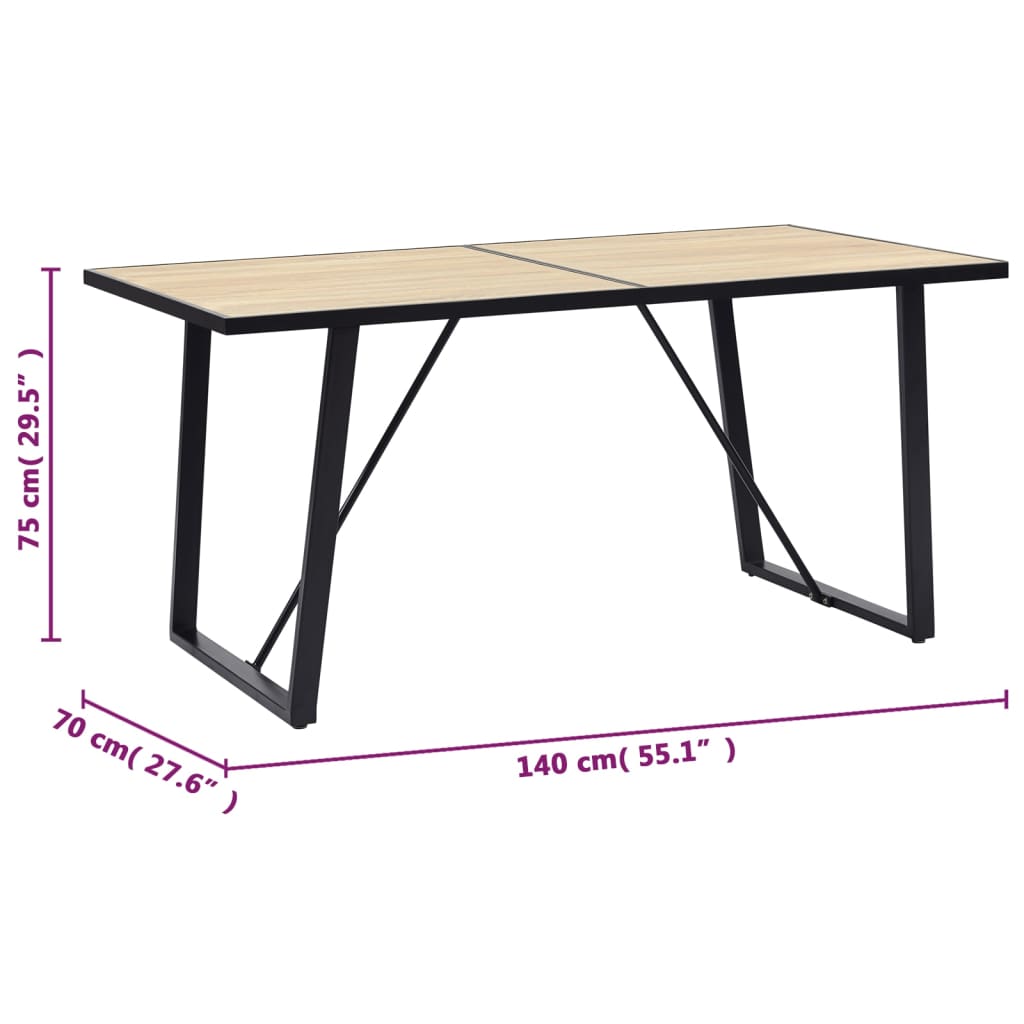 vidaXL Jídelní stůl dubový 140 x 70 x 75 cm MDF
