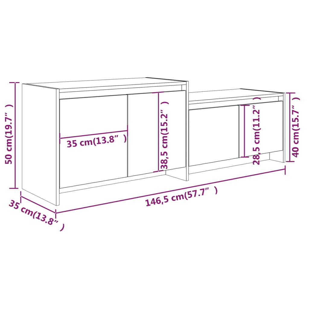 vidaXL TV skříňka bílá 146,5 x 35 x 50 cm dřevotříska