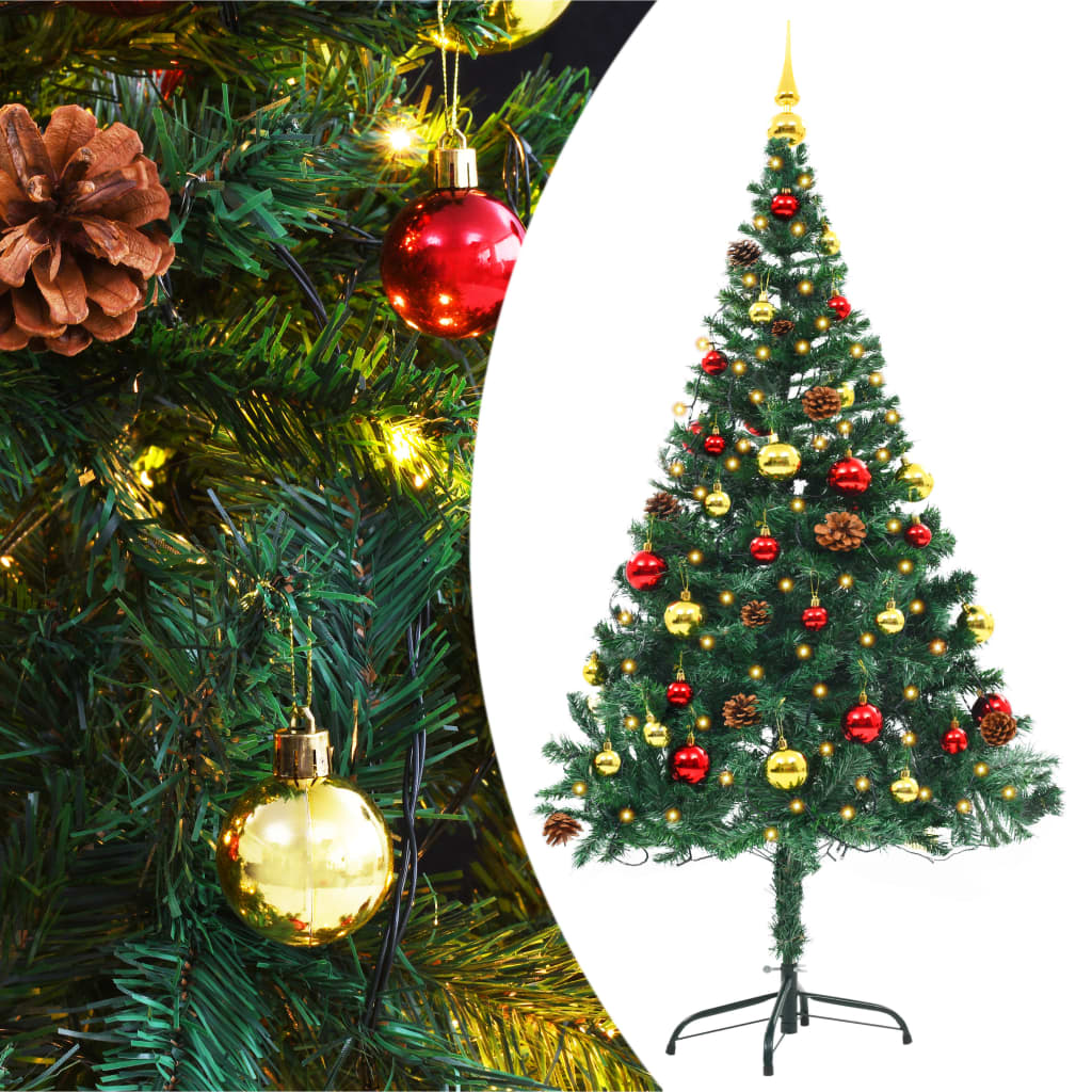 vidaXL Vánoční stromek s LED osvětlením a baňkami zelený 150 cm